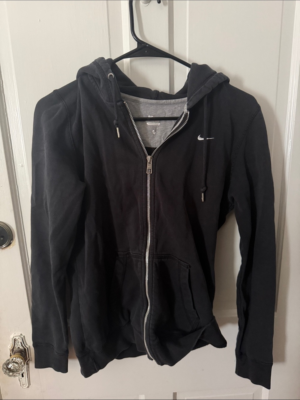 Nike Black Zip-Up Hoodie with Small White Swoosh